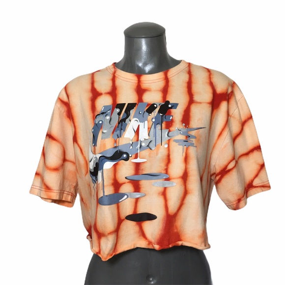 Nike Tops - Nike Swoosh Custom Bleached Tie Dye Crop Top Large